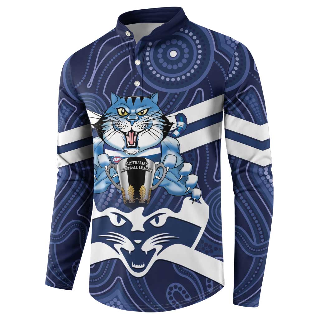 AFL Cats Football Personalised Button Sweatshirt Final Geelong Premiers Trophy Aboriginal - Aussie Hoodie