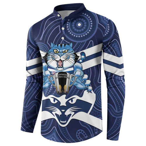AFL Cats Football Personalised Button Sweatshirt Final Geelong Premiers Trophy Aboriginal - Aussie Hoodie