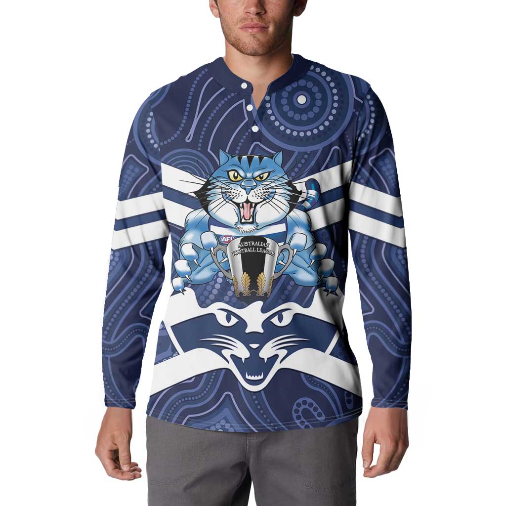 AFL Cats Football Personalised Button Sweatshirt Final Geelong Premiers Trophy Aboriginal - Aussie Hoodie