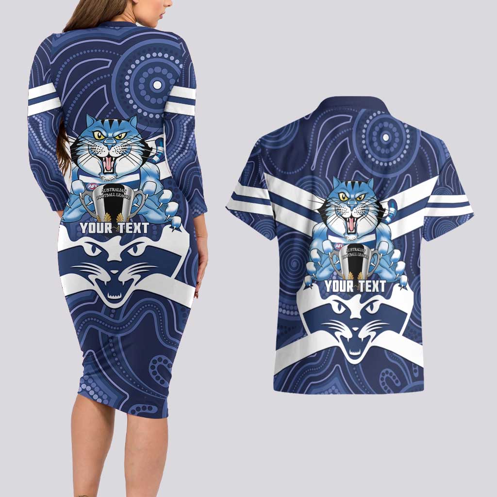 AFL Cats Football Personalised Couples Matching Long Sleeve Bodycon Dress and Hawaiian Shirt Final Geelong Premiers Trophy Aboriginal - Aussie Hoodie