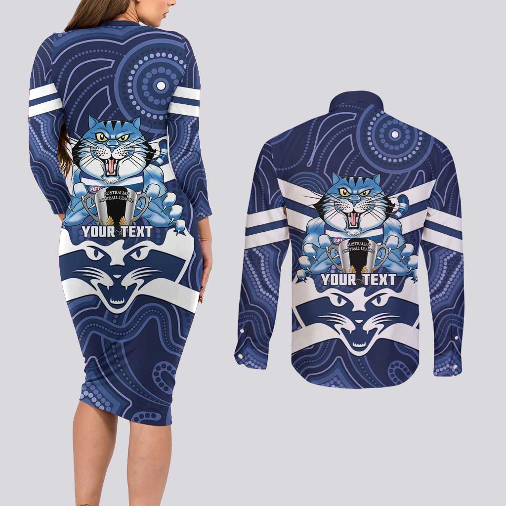 AFL Cats Football Personalised Couples Matching Long Sleeve Bodycon Dress and Long Sleeve Button Shirt Final Geelong Premiers Trophy Aboriginal - Aussie Hoodie