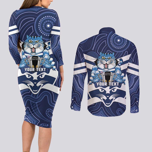 AFL Cats Football Personalised Couples Matching Long Sleeve Bodycon Dress and Long Sleeve Button Shirt Final Geelong Premiers Trophy Aboriginal - Aussie Hoodie