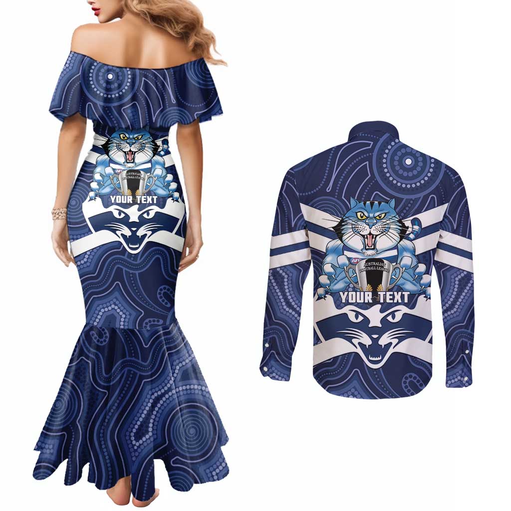 AFL Cats Football Personalised Couples Matching Mermaid Dress and Long Sleeve Button Shirt Final Geelong Premiers Trophy Aboriginal - Aussie Hoodie