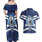 AFL Cats Football Personalised Couples Matching Off Shoulder Maxi Dress and Hawaiian Shirt Final Geelong Premiers Trophy Aboriginal - Aussie Hoodie