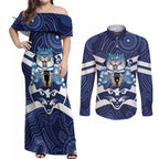 AFL Cats Football Personalised Couples Matching Off Shoulder Maxi Dress and Long Sleeve Button Shirt Final Geelong Premiers Trophy Aboriginal - Aussie Hoodie