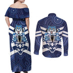 AFL Cats Football Personalised Couples Matching Off Shoulder Maxi Dress and Long Sleeve Button Shirt Final Geelong Premiers Trophy Aboriginal - Aussie Hoodie