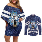 AFL Cats Football Personalised Couples Matching Off Shoulder Short Dress and Long Sleeve Button Shirt Final Geelong Premiers Trophy Aboriginal - Aussie Hoodie