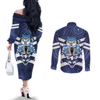 AFL Cats Football Personalised Couples Matching Off The Shoulder Long Sleeve Dress and Long Sleeve Button Shirt Final Geelong Premiers Trophy Aboriginal - Aussie Hoodie