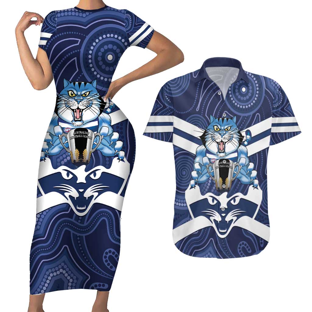 AFL Cats Football Personalised Couples Matching Short Sleeve Bodycon Dress and Hawaiian Shirt Final Geelong Premiers Trophy Aboriginal - Aussie Hoodie