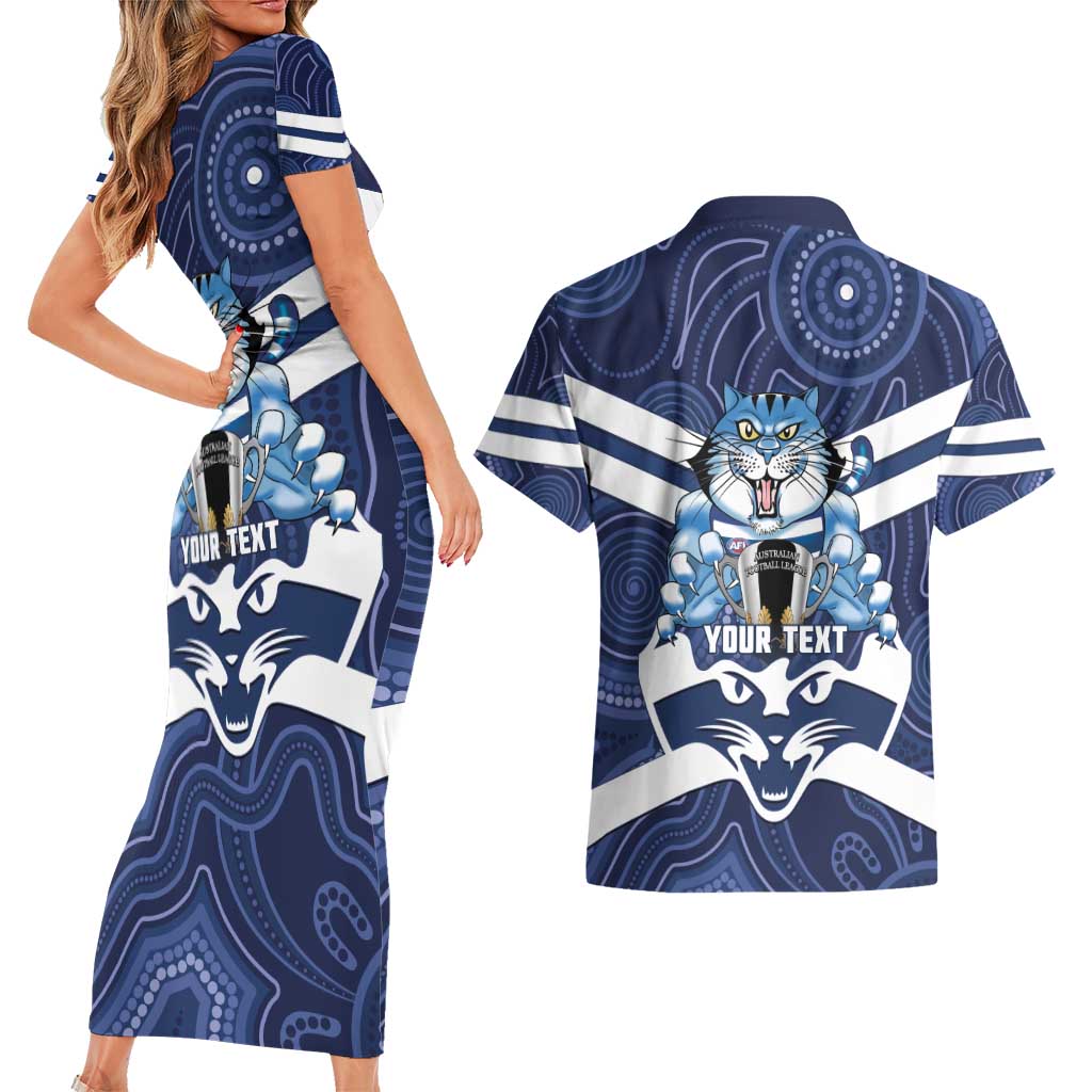 AFL Cats Football Personalised Couples Matching Short Sleeve Bodycon Dress and Hawaiian Shirt Final Geelong Premiers Trophy Aboriginal - Aussie Hoodie