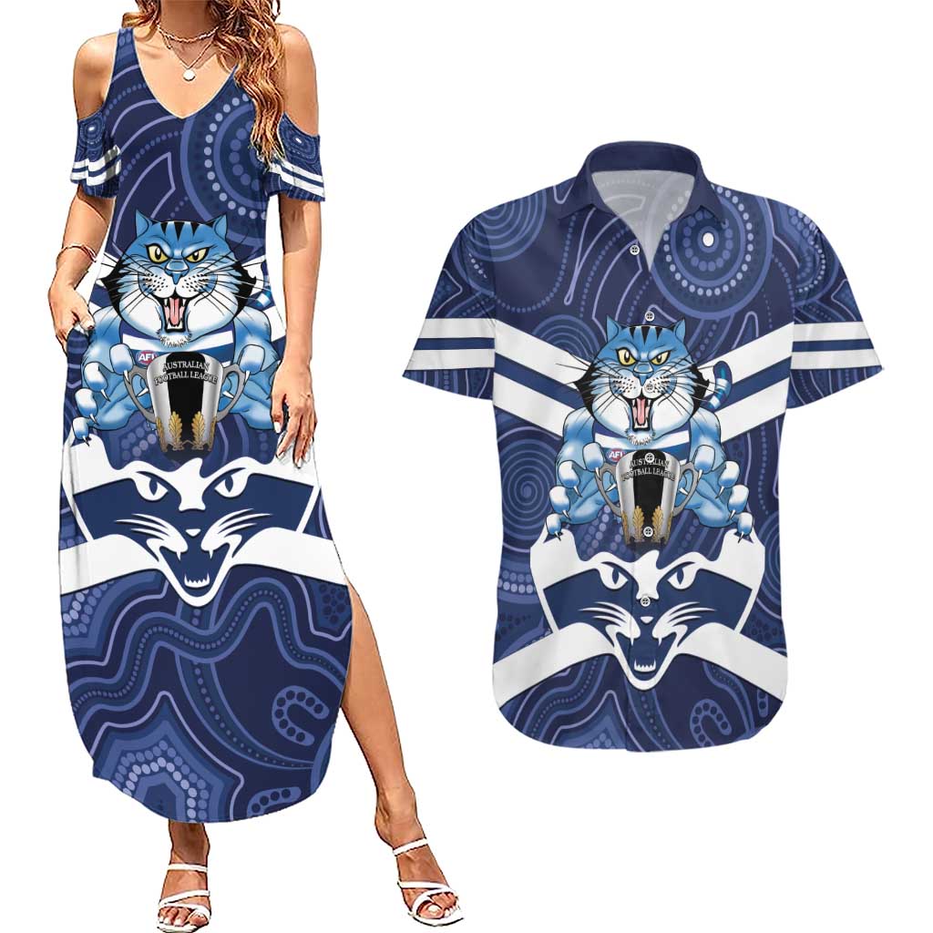 AFL Cats Football Personalised Couples Matching Summer Maxi Dress and Hawaiian Shirt Final Geelong Premiers Trophy Aboriginal - Aussie Hoodie