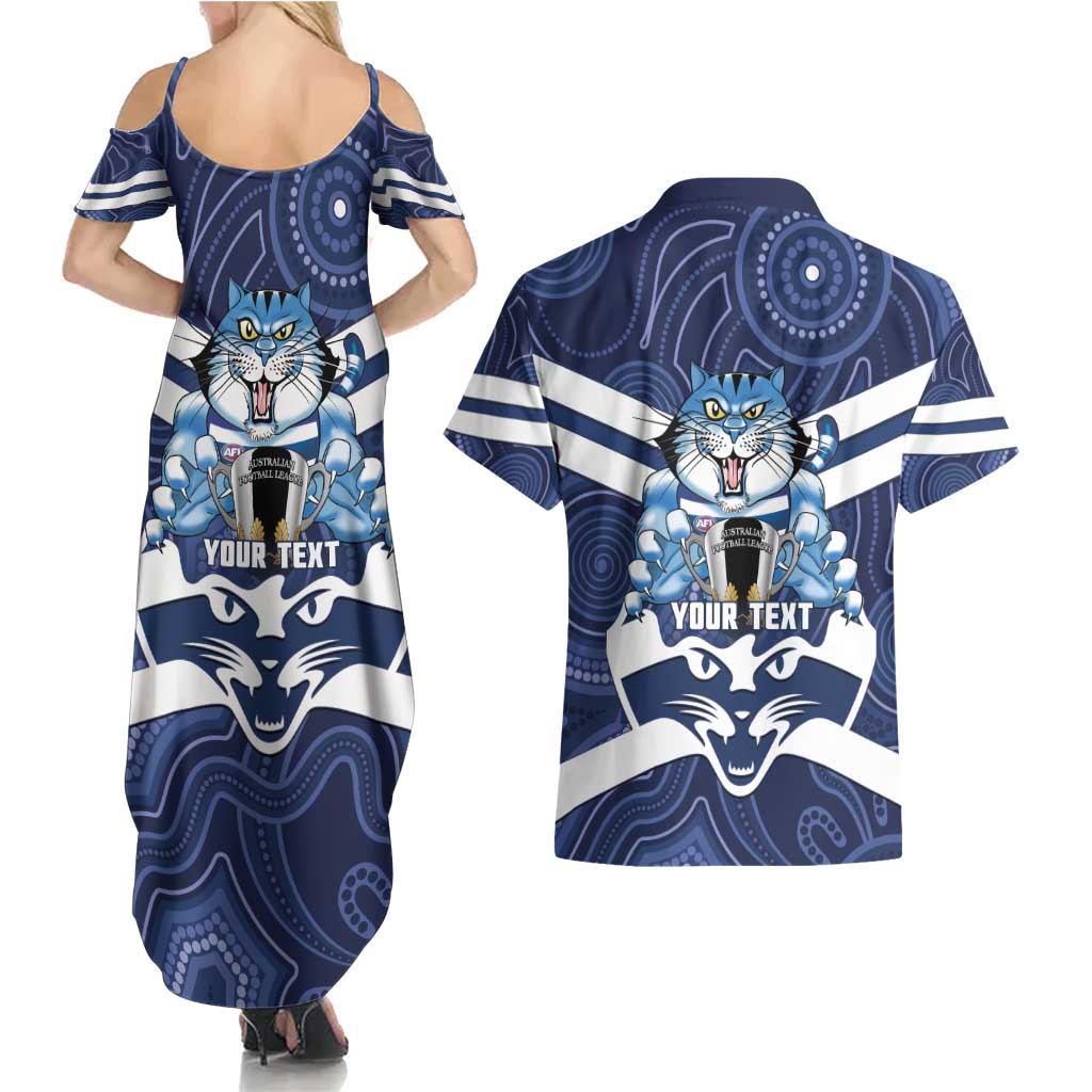 AFL Cats Football Personalised Couples Matching Summer Maxi Dress and Hawaiian Shirt Final Geelong Premiers Trophy Aboriginal - Aussie Hoodie