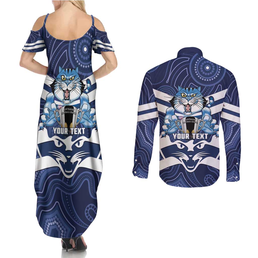 AFL Cats Football Personalised Couples Matching Summer Maxi Dress and Long Sleeve Button Shirt Final Geelong Premiers Trophy Aboriginal - Aussie Hoodie