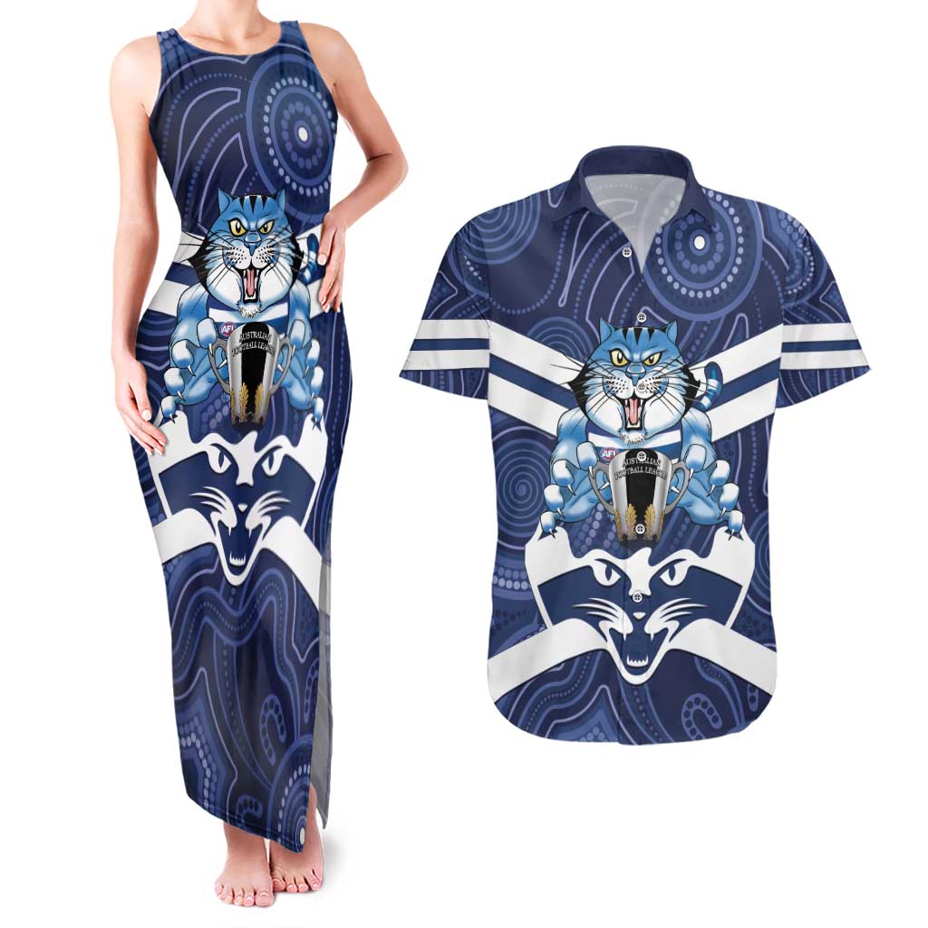 AFL Cats Football Personalised Couples Matching Tank Maxi Dress and Hawaiian Shirt Final Geelong Premiers Trophy Aboriginal - Aussie Hoodie