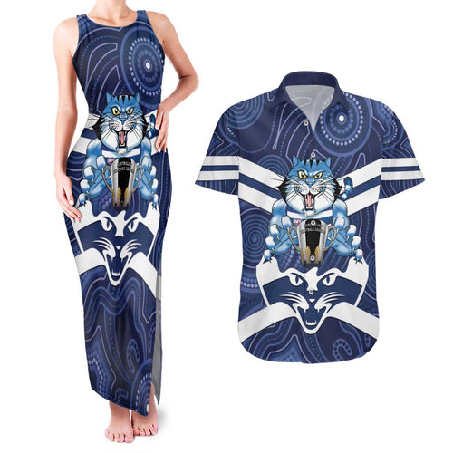 AFL Cats Football Personalised Couples Matching Tank Maxi Dress and Hawaiian Shirt Final Geelong Premiers Trophy Aboriginal - Aussie Hoodie