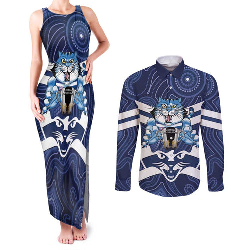 AFL Cats Football Personalised Couples Matching Tank Maxi Dress and Long Sleeve Button Shirt Final Geelong Premiers Trophy Aboriginal - Aussie Hoodie