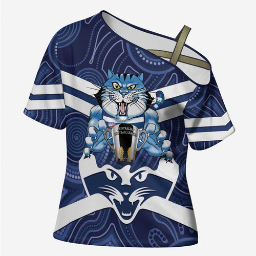 AFL Cats Football Personalised Cross Shoulder Shirt Final Geelong Premiers Trophy Aboriginal - Aussie Hoodie