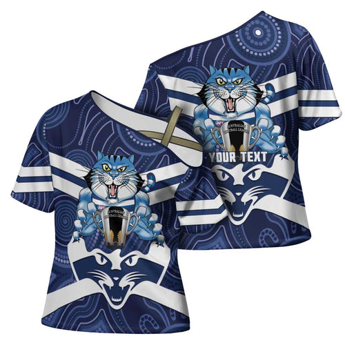 AFL Cats Football Personalised Cross Shoulder Shirt Final Geelong Premiers Trophy Aboriginal - Aussie Hoodie