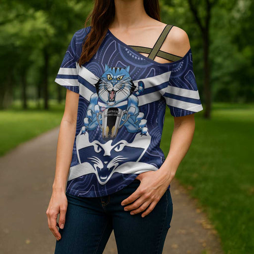 AFL Cats Football Personalised Cross Shoulder Shirt Final Geelong Premiers Trophy Aboriginal - Aussie Hoodie