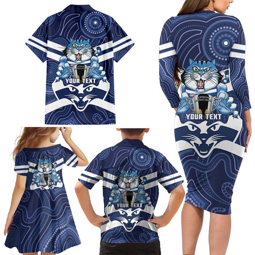 AFL Cats Football Personalised Family Matching Long Sleeve Bodycon Dress and Hawaiian Shirt Final Geelong Premiers Trophy Aboriginal - Aussie Hoodie