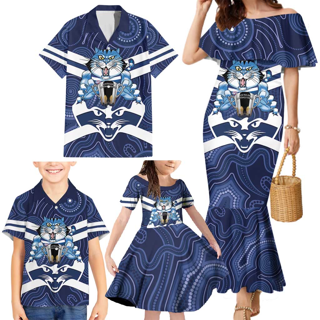 AFL Cats Football Personalised Family Matching Mermaid Dress and Hawaiian Shirt Final Geelong Premiers Trophy Aboriginal - Aussie Hoodie