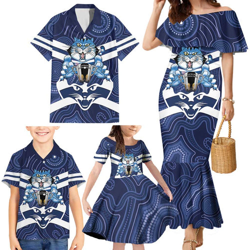 AFL Cats Football Personalised Family Matching Mermaid Dress and Hawaiian Shirt Final Geelong Premiers Trophy Aboriginal - Aussie Hoodie