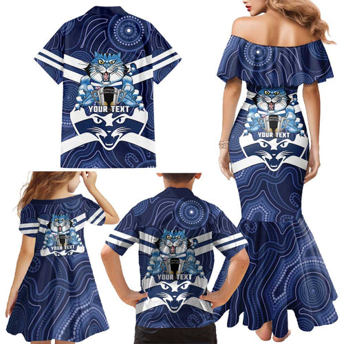 AFL Cats Football Personalised Family Matching Mermaid Dress and Hawaiian Shirt Final Geelong Premiers Trophy Aboriginal - Aussie Hoodie