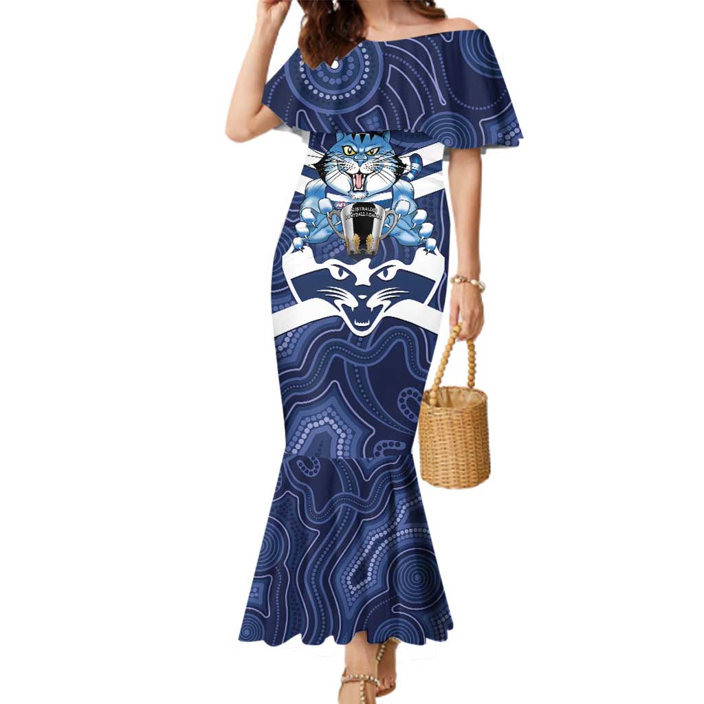 AFL Cats Football Personalised Family Matching Mermaid Dress and Hawaiian Shirt Final Geelong Premiers Trophy Aboriginal - Aussie Hoodie