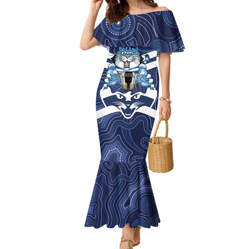AFL Cats Football Personalised Family Matching Mermaid Dress and Hawaiian Shirt Final Geelong Premiers Trophy Aboriginal - Aussie Hoodie