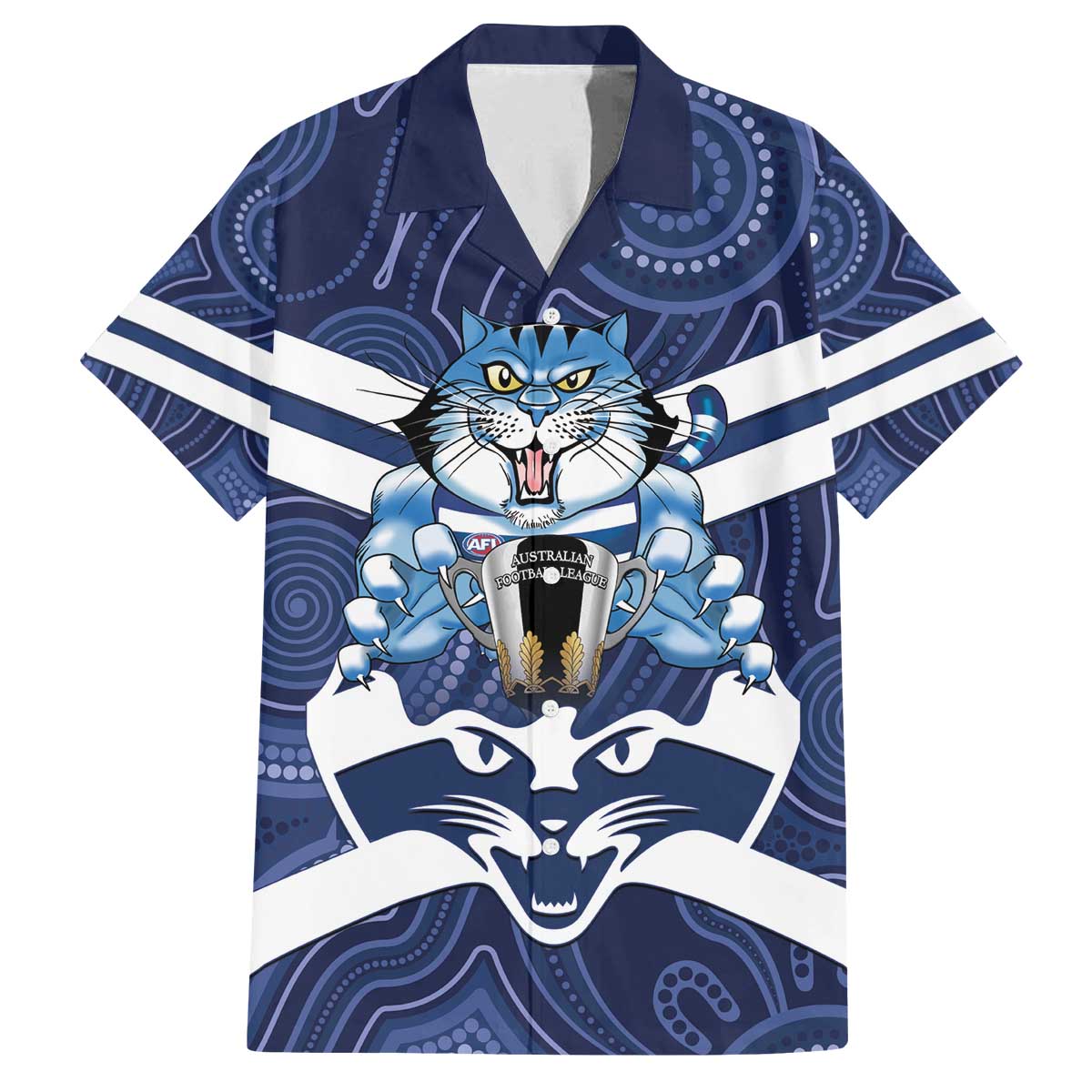 AFL Cats Football Personalised Family Matching Off The Shoulder Long Sleeve Dress and Hawaiian Shirt Final Geelong Premiers Trophy Aboriginal - Aussie Hoodie