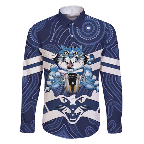 AFL Cats Football Personalised Family Matching Off The Shoulder Long Sleeve Dress and Hawaiian Shirt Final Geelong Premiers Trophy Aboriginal - Aussie Hoodie