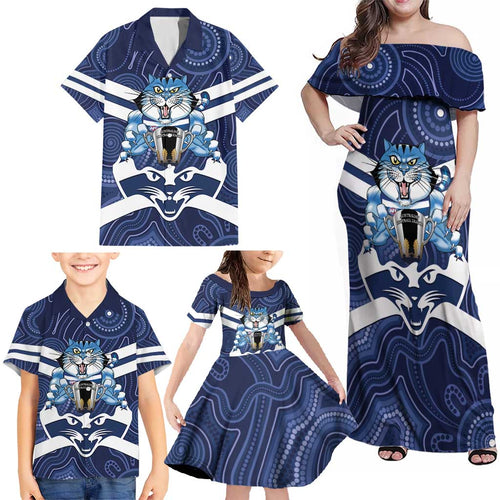 AFL Cats Football Personalised Family Matching Off Shoulder Maxi Dress and Hawaiian Shirt Final Geelong Premiers Trophy Aboriginal - Aussie Hoodie
