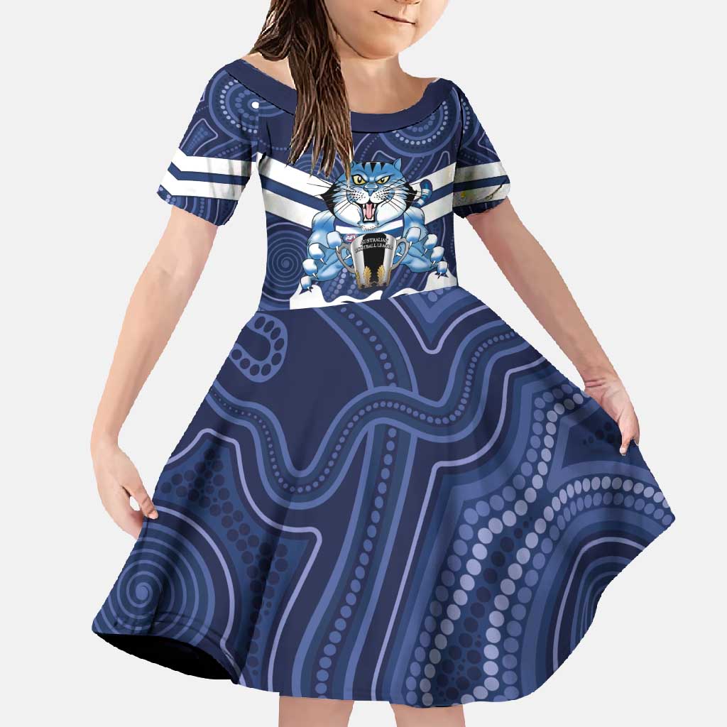 AFL Cats Football Personalised Family Matching Off Shoulder Maxi Dress and Hawaiian Shirt Final Geelong Premiers Trophy Aboriginal - Aussie Hoodie