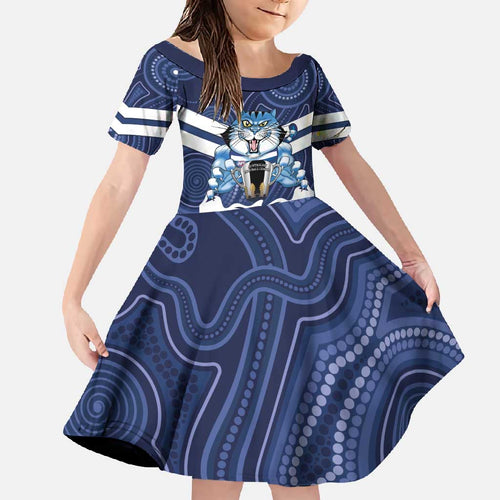 AFL Cats Football Personalised Family Matching Off Shoulder Maxi Dress and Hawaiian Shirt Final Geelong Premiers Trophy Aboriginal - Aussie Hoodie