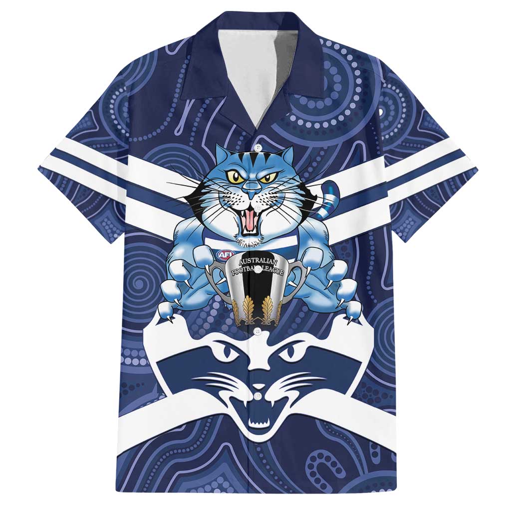 AFL Cats Football Personalised Family Matching Off Shoulder Maxi Dress and Hawaiian Shirt Final Geelong Premiers Trophy Aboriginal - Aussie Hoodie