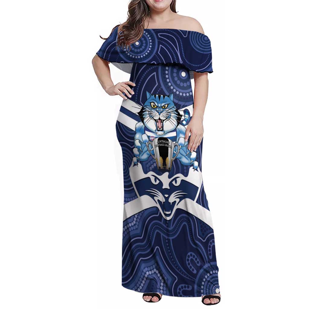 AFL Cats Football Personalised Family Matching Off Shoulder Maxi Dress and Hawaiian Shirt Final Geelong Premiers Trophy Aboriginal - Aussie Hoodie