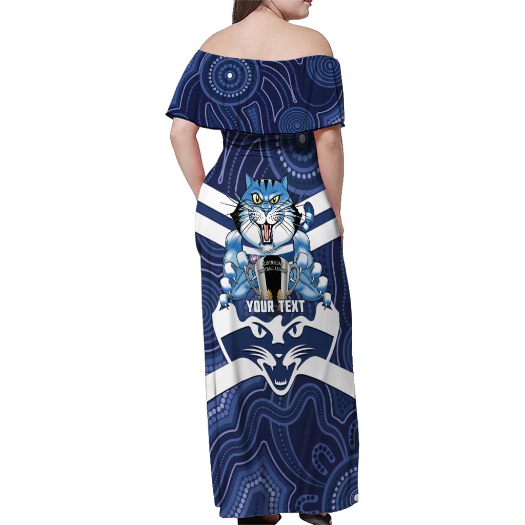 AFL Cats Football Personalised Family Matching Off Shoulder Maxi Dress and Hawaiian Shirt Final Geelong Premiers Trophy Aboriginal - Aussie Hoodie
