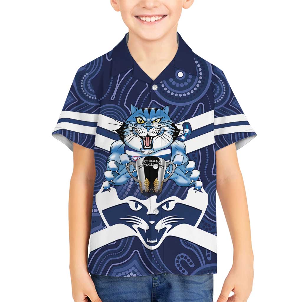 AFL Cats Football Personalised Family Matching Off Shoulder Maxi Dress and Hawaiian Shirt Final Geelong Premiers Trophy Aboriginal - Aussie Hoodie