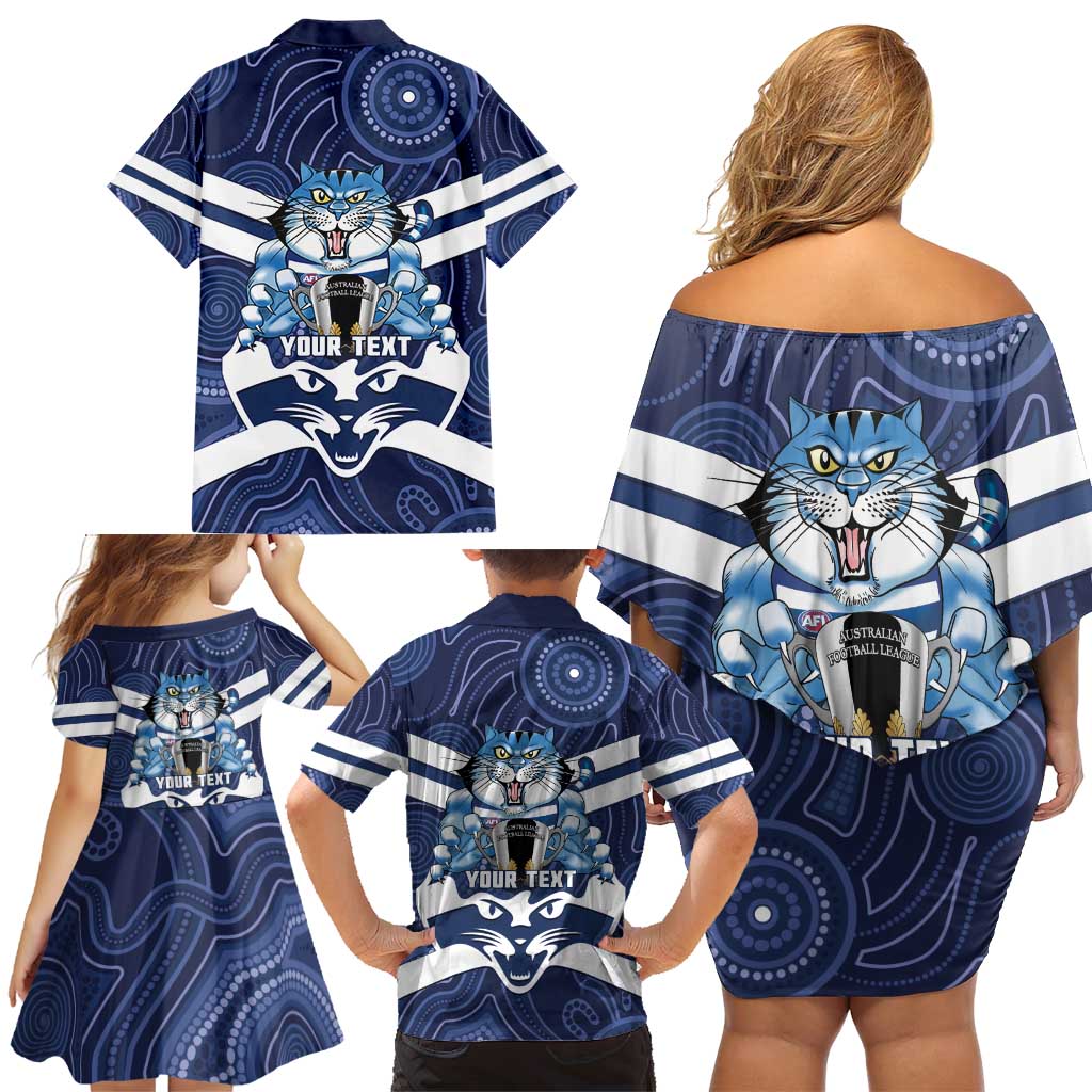 AFL Cats Football Personalised Family Matching Off Shoulder Short Dress and Hawaiian Shirt Final Geelong Premiers Trophy Aboriginal - Aussie Hoodie