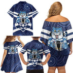 AFL Cats Football Personalised Family Matching Off Shoulder Short Dress and Hawaiian Shirt Final Geelong Premiers Trophy Aboriginal - Aussie Hoodie