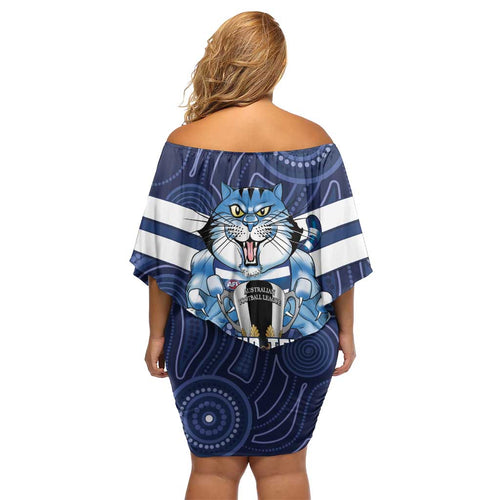 AFL Cats Football Personalised Family Matching Off Shoulder Short Dress and Hawaiian Shirt Final Geelong Premiers Trophy Aboriginal - Aussie Hoodie