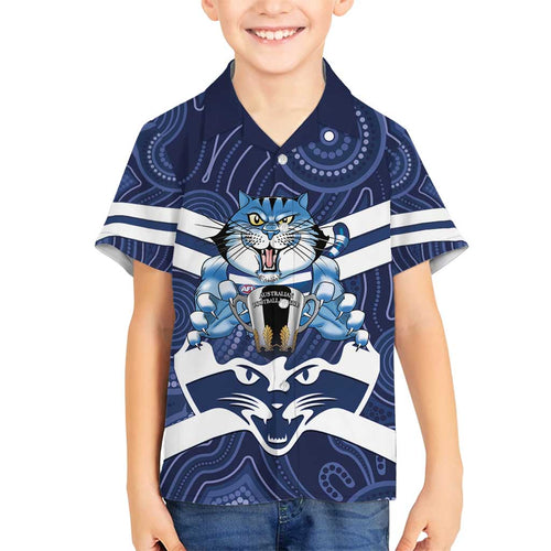 AFL Cats Football Personalised Family Matching Off Shoulder Short Dress and Hawaiian Shirt Final Geelong Premiers Trophy Aboriginal - Aussie Hoodie