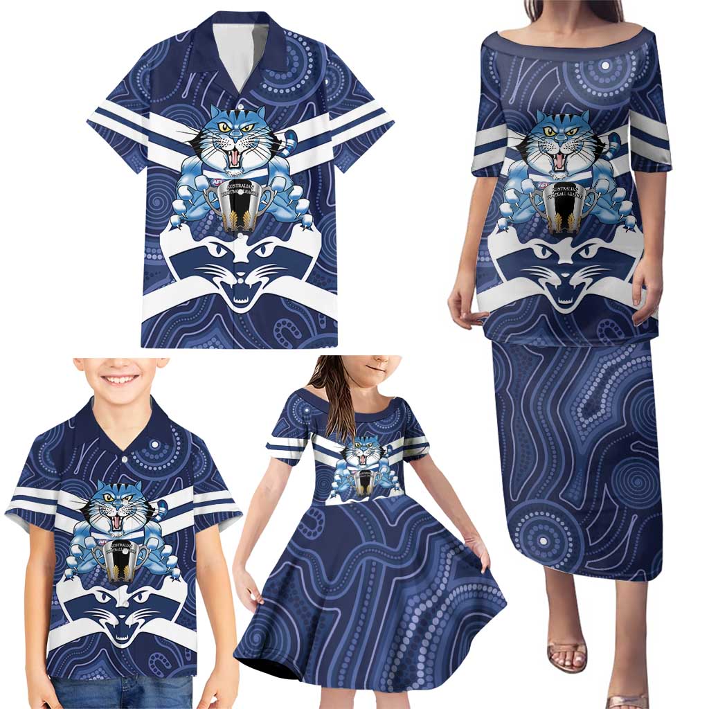 AFL Cats Football Personalised Family Matching Puletasi and Hawaiian Shirt Final Geelong Premiers Trophy Aboriginal - Aussie Hoodie