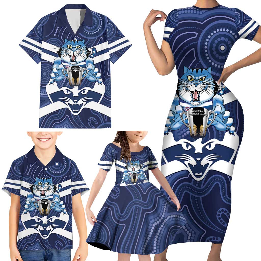 AFL Cats Football Personalised Family Matching Short Sleeve Bodycon Dress and Hawaiian Shirt Final Geelong Premiers Trophy Aboriginal - Aussie Hoodie