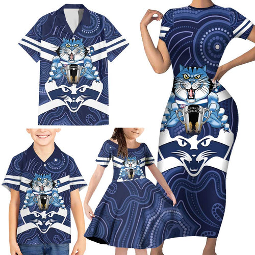 AFL Cats Football Personalised Family Matching Short Sleeve Bodycon Dress and Hawaiian Shirt Final Geelong Premiers Trophy Aboriginal - Aussie Hoodie