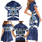 AFL Cats Football Personalised Family Matching Short Sleeve Bodycon Dress and Hawaiian Shirt Final Geelong Premiers Trophy Aboriginal - Aussie Hoodie