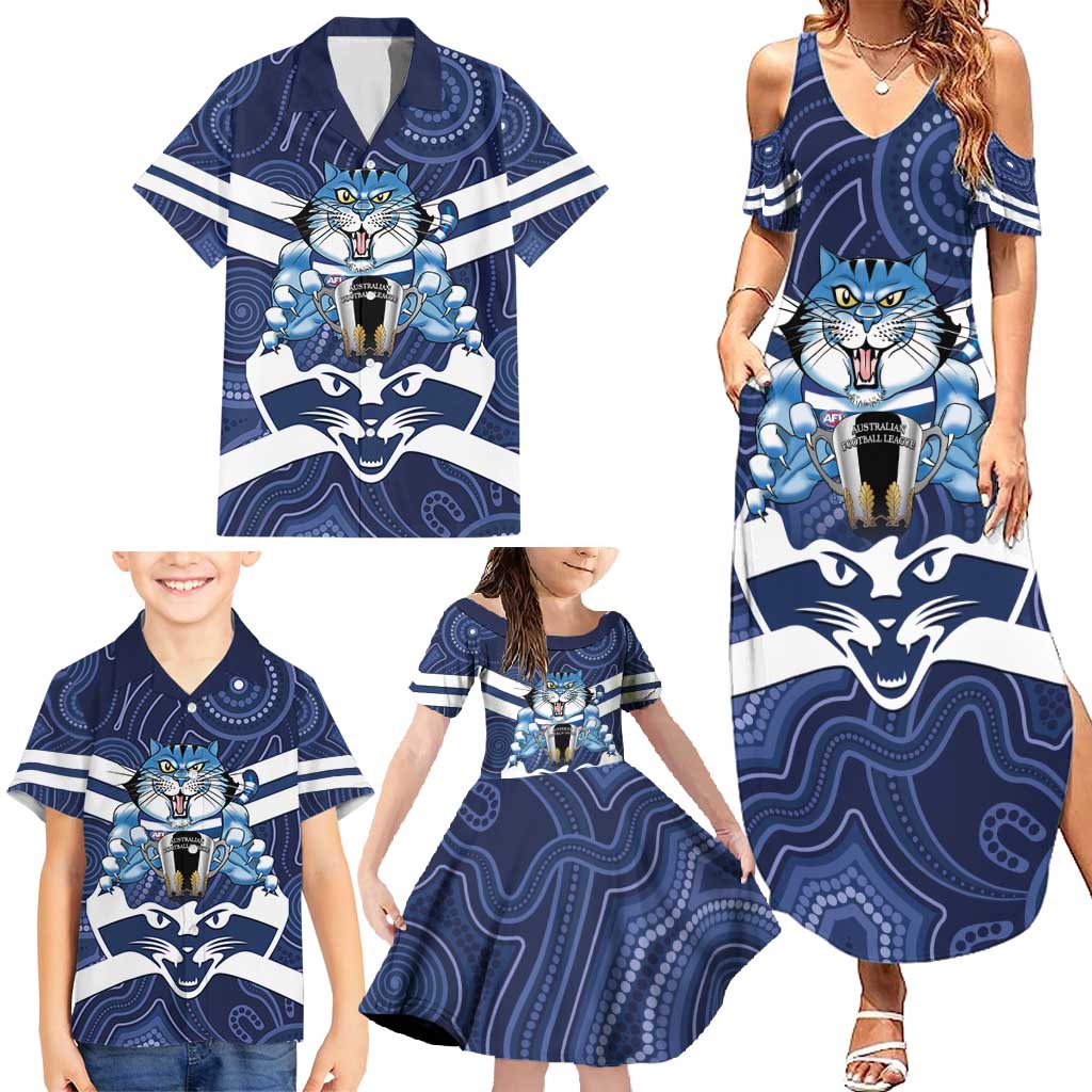 AFL Cats Football Personalised Family Matching Summer Maxi Dress and Hawaiian Shirt Final Geelong Premiers Trophy Aboriginal - Aussie Hoodie