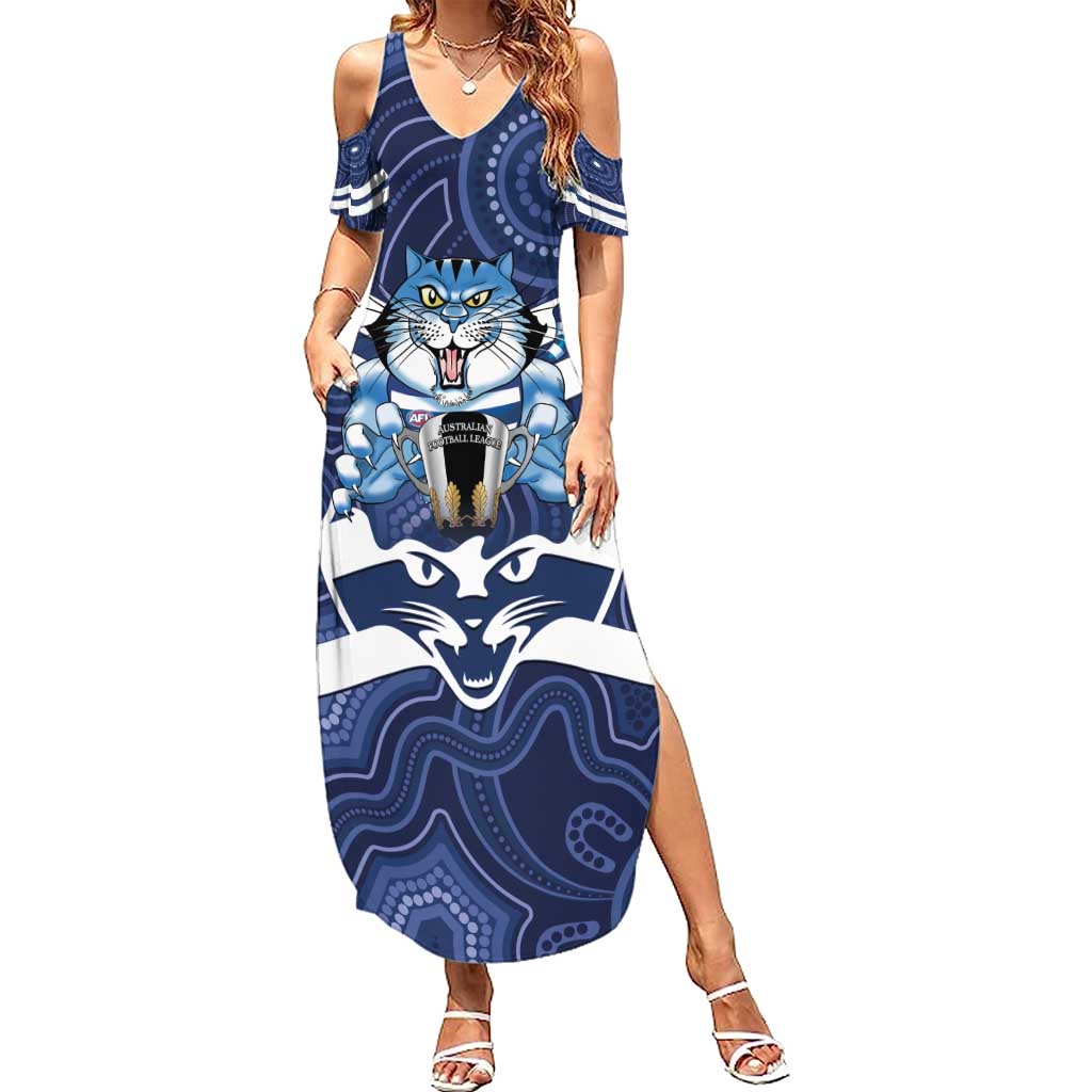 AFL Cats Football Personalised Family Matching Summer Maxi Dress and Hawaiian Shirt Final Geelong Premiers Trophy Aboriginal - Aussie Hoodie