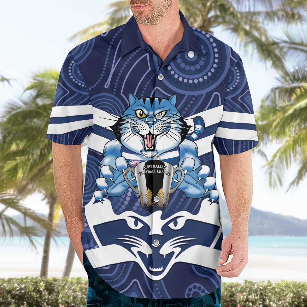 AFL Cats Football Personalised Hawaiian Shirt Final Geelong Premiers Trophy Aboriginal - Aussie Hoodie