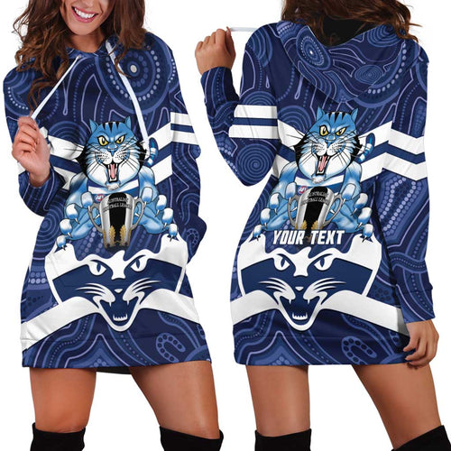 AFL Cats Football Personalised Hoodie Dress Final Geelong Premiers Trophy Aboriginal - Aussie Hoodie